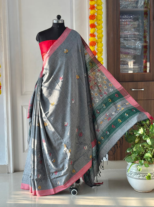 Kantha Hand Embroidered Pure Cotton Saree