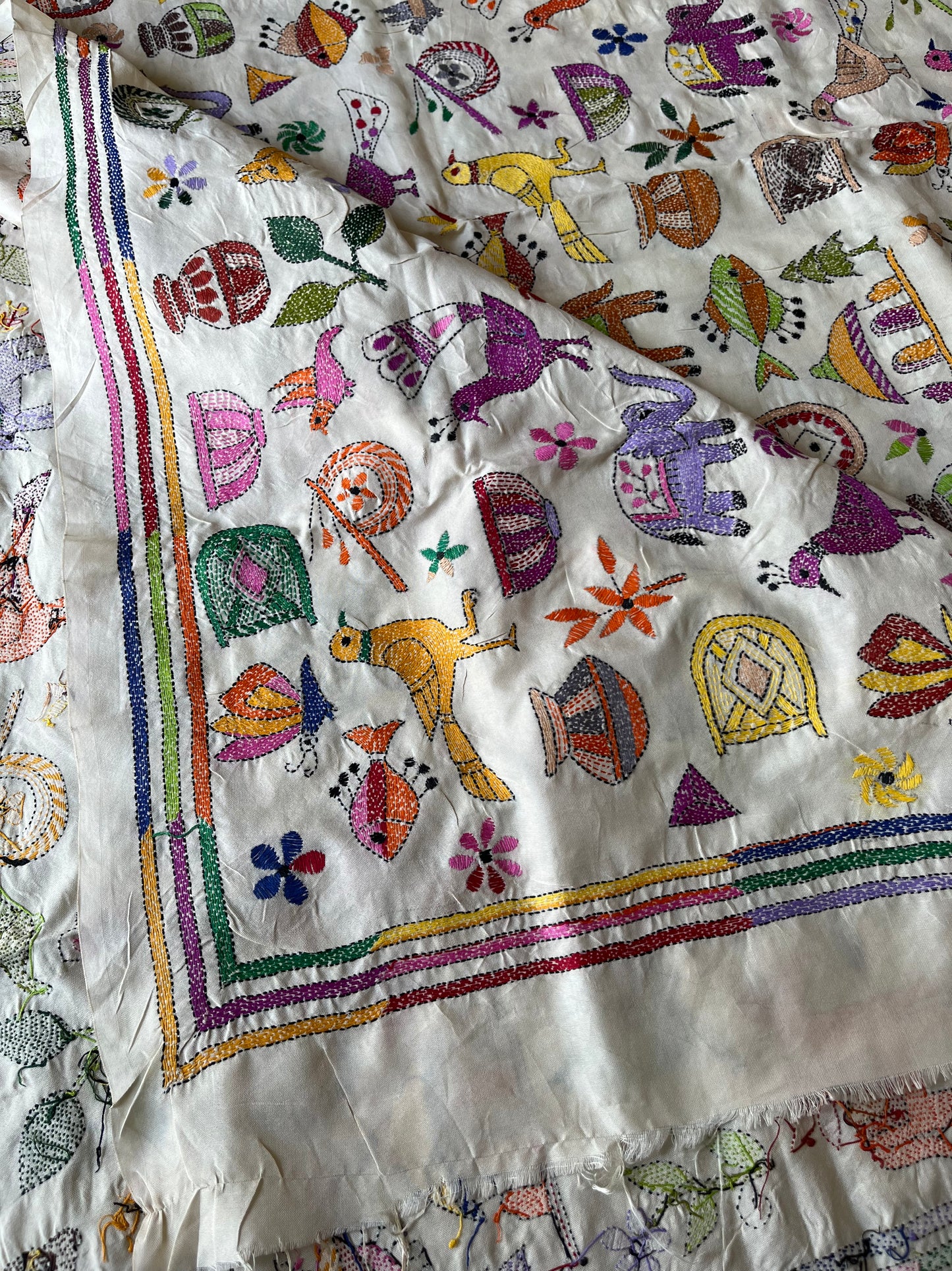 Kantha Hand Embroidary Full Work Semi Tusshar Silk Dupatta 44″