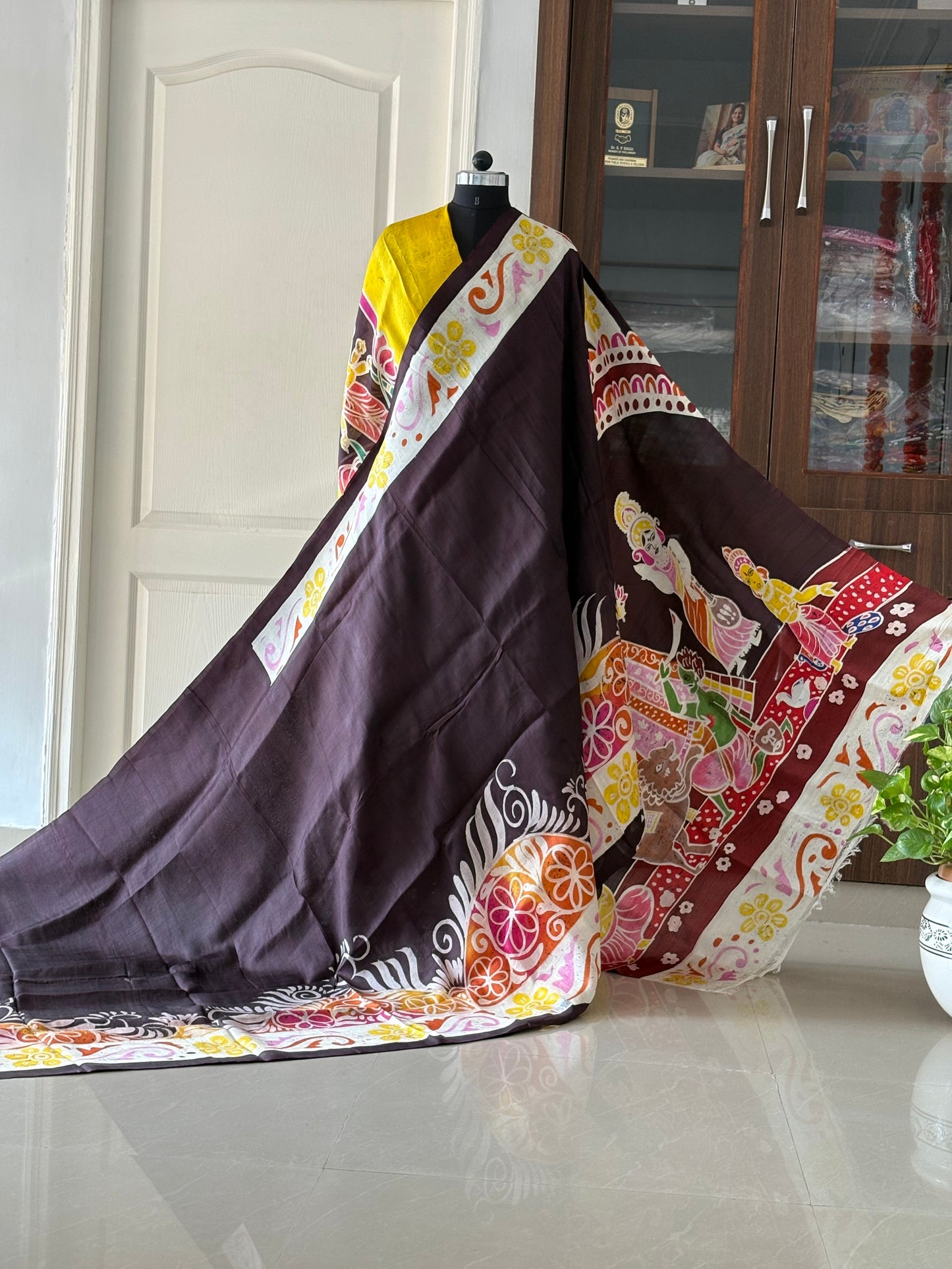 Exclusive Hand painted Pure Bishnupuri Silk Saree (Silk Marked)