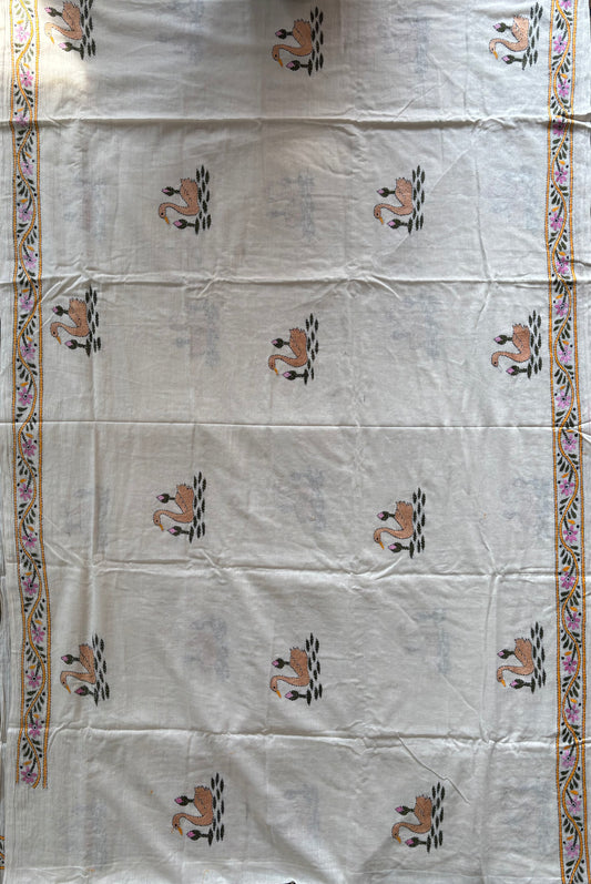 Kantha stitch Khadi Cotton Saree - Off white