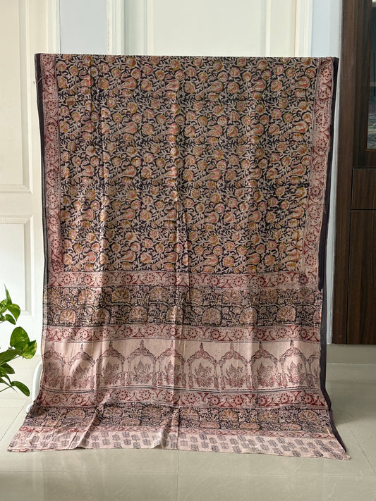 Kalamkari printed malmal cotton Saree with blouse