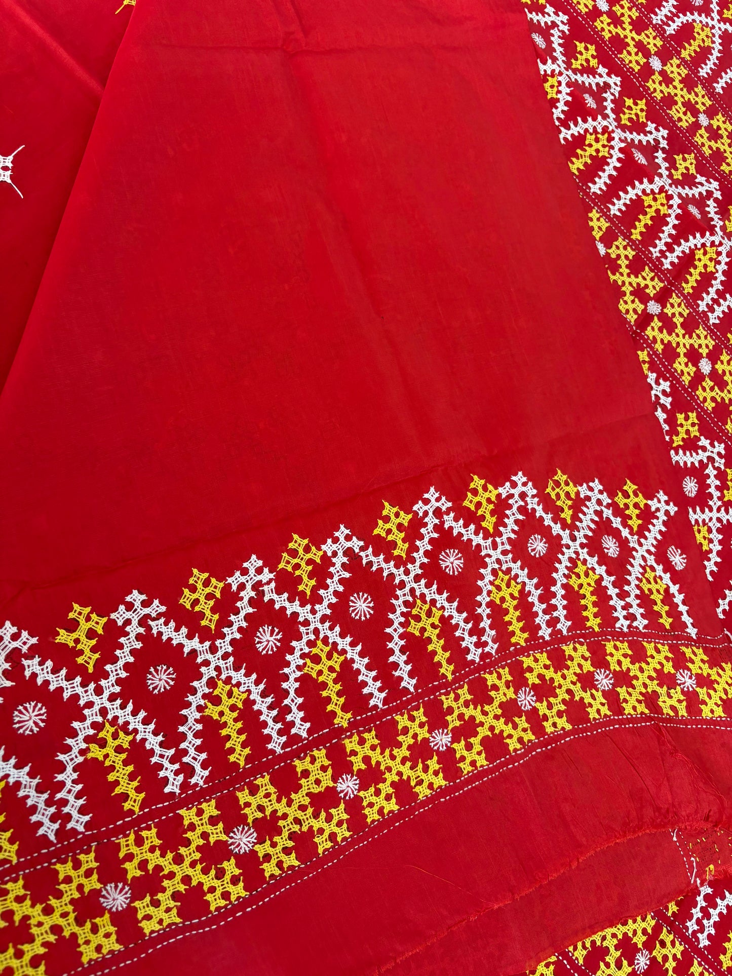 Gujrati Stitch/Kutch Hand Embroidered Art Silk Saree