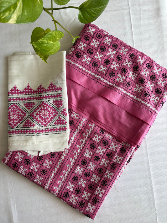 Gujrati Stitch/Kutch Hand Embroidered Art Silk Saree