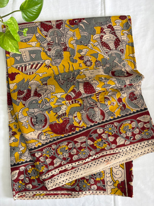 Kalamkari printed malmal cotton Saree with blouse