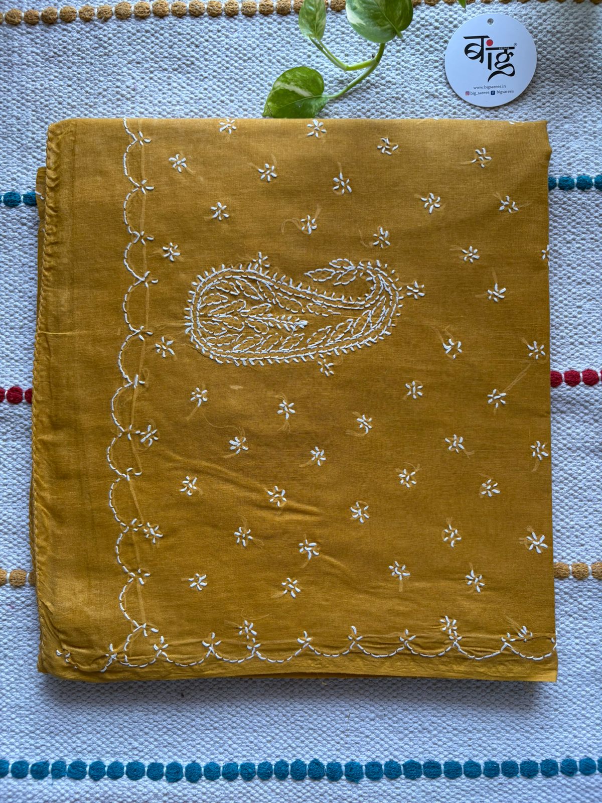 Chikankari Hand-Embroidered Saree | Cotton | Mustard