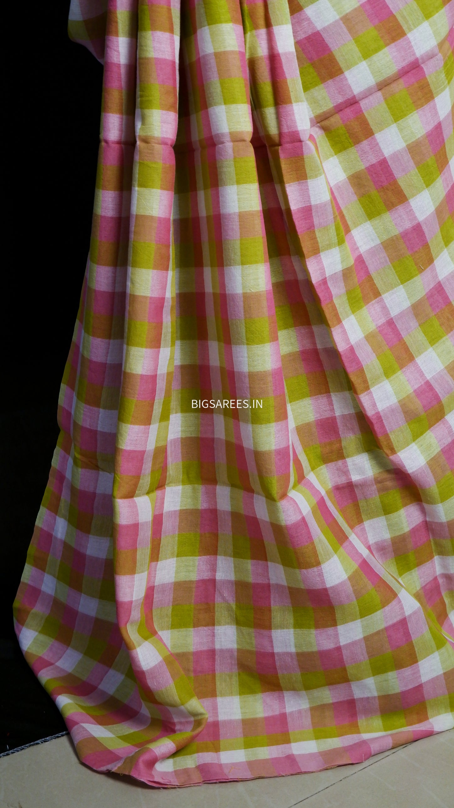 Checkered Mul Cotton Saree With Ikat Blouse | Ultra Lightweight |