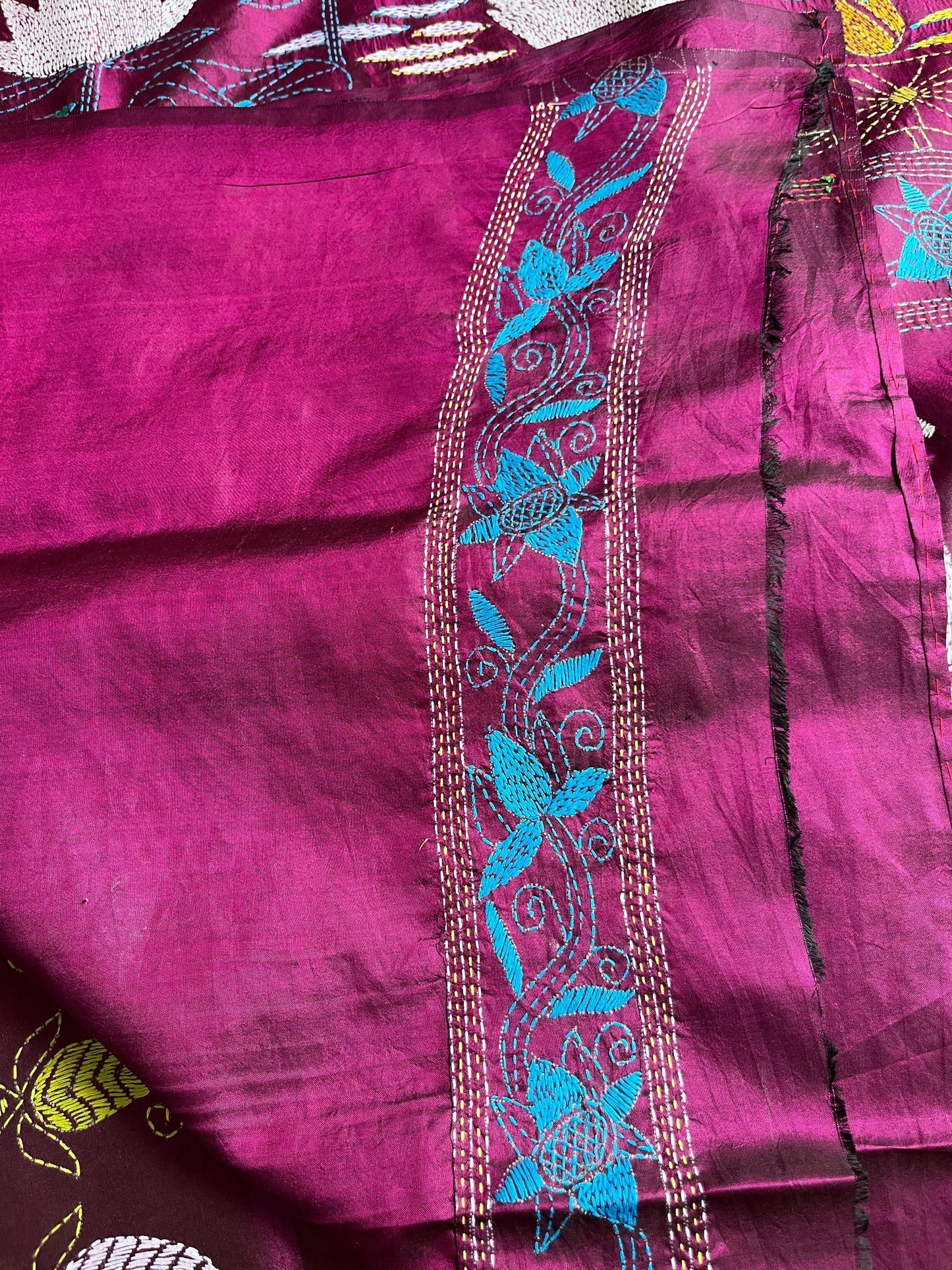 Kantha Hand Embroidary Pure Banglore Silk Saree