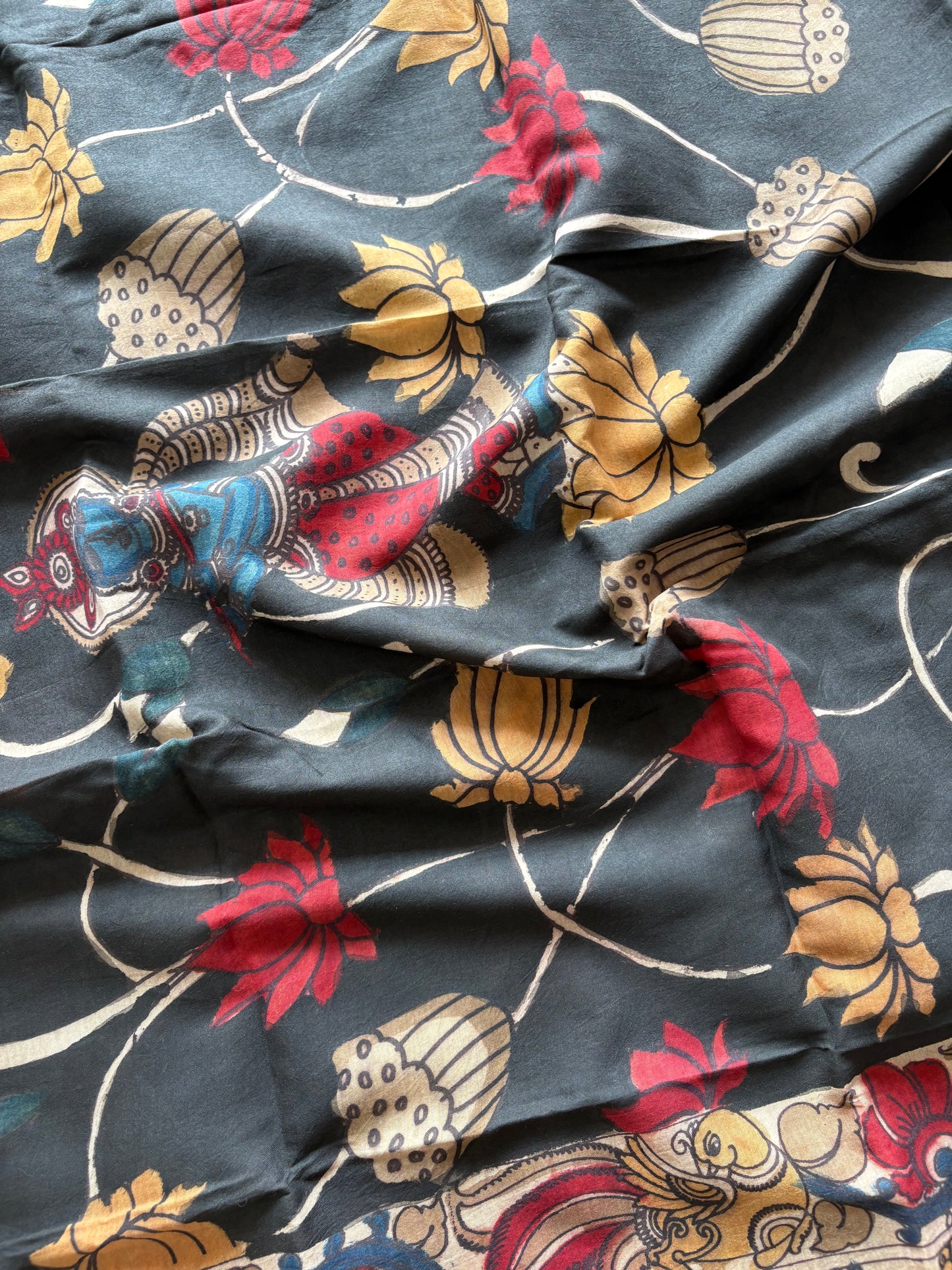 Pen Kalamkari hand painted Banglore Silk Dupatta