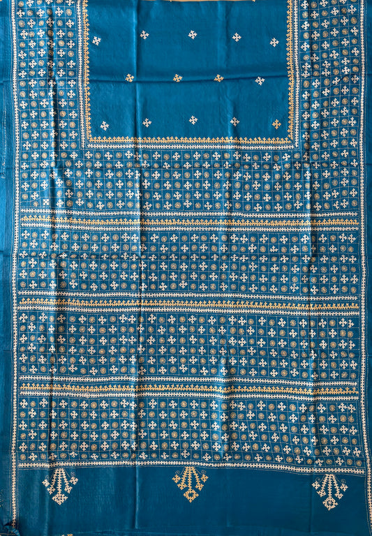 Gujrati Stitch/Kutch Hand Embroidered Art Silk Saree