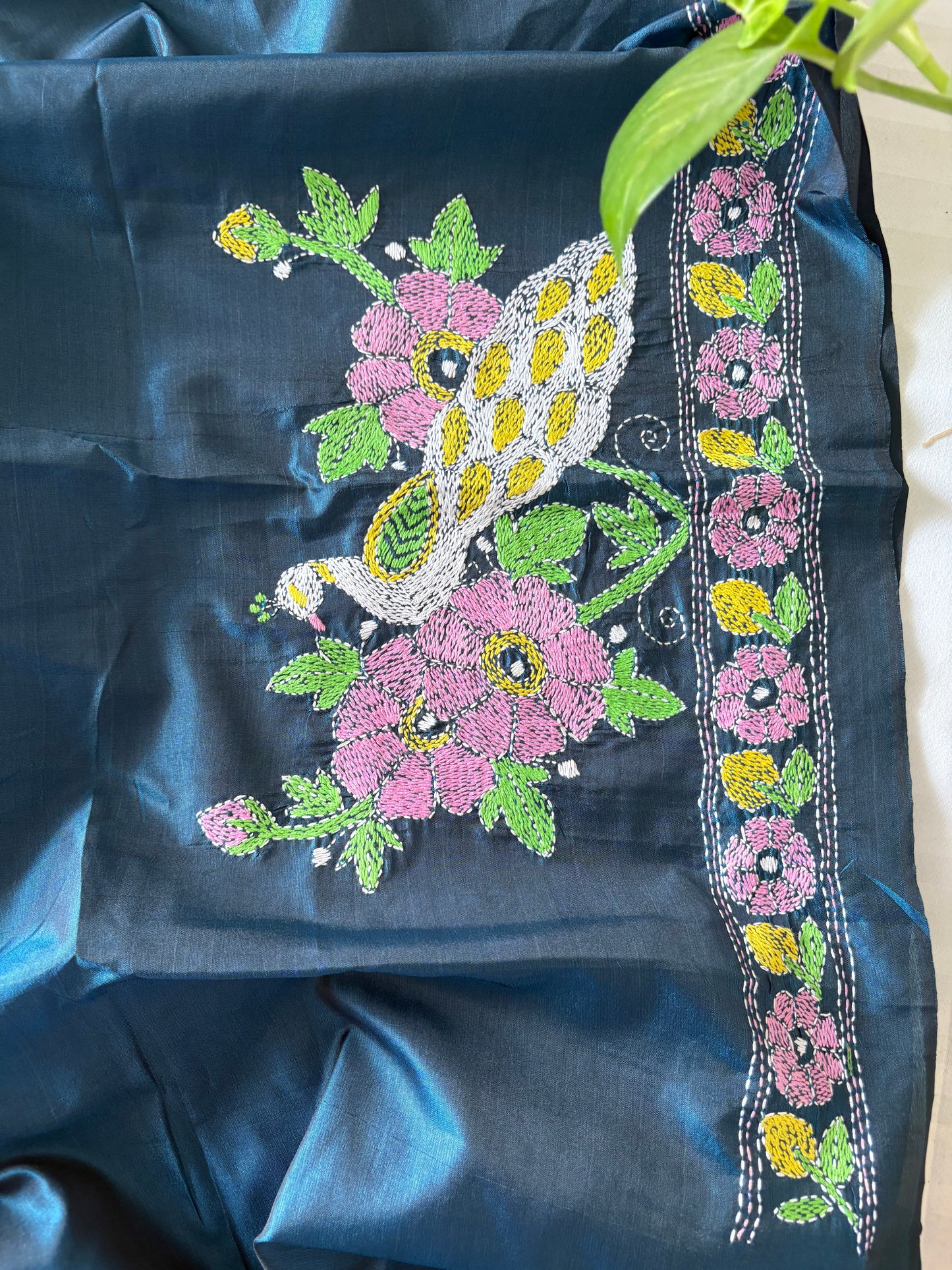 Kantha Stitch Art Silk Blouse Piece