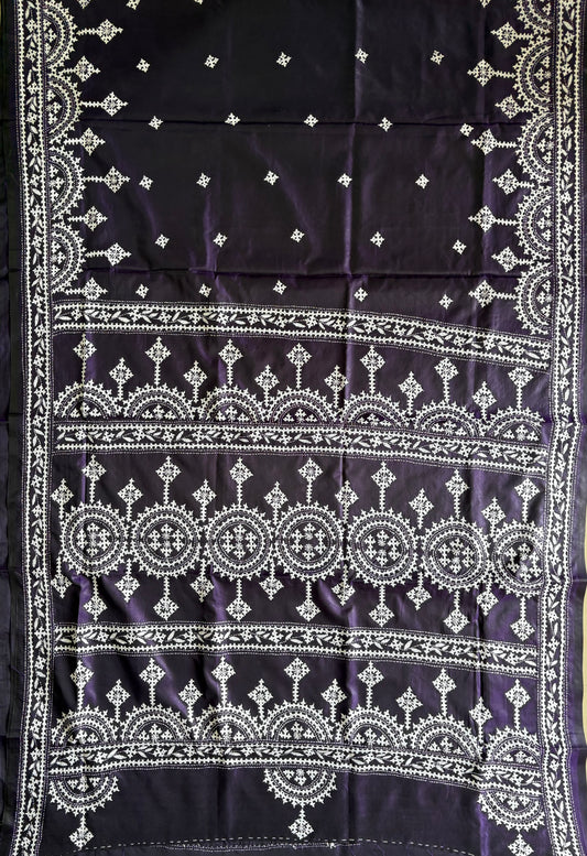 Gujrati Stitch/Kutch Hand Embroidered Art Silk Saree