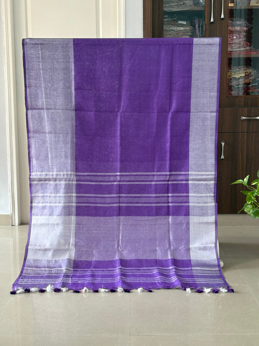 Lavender silver pure Linen By Linen Saree With running Blouse