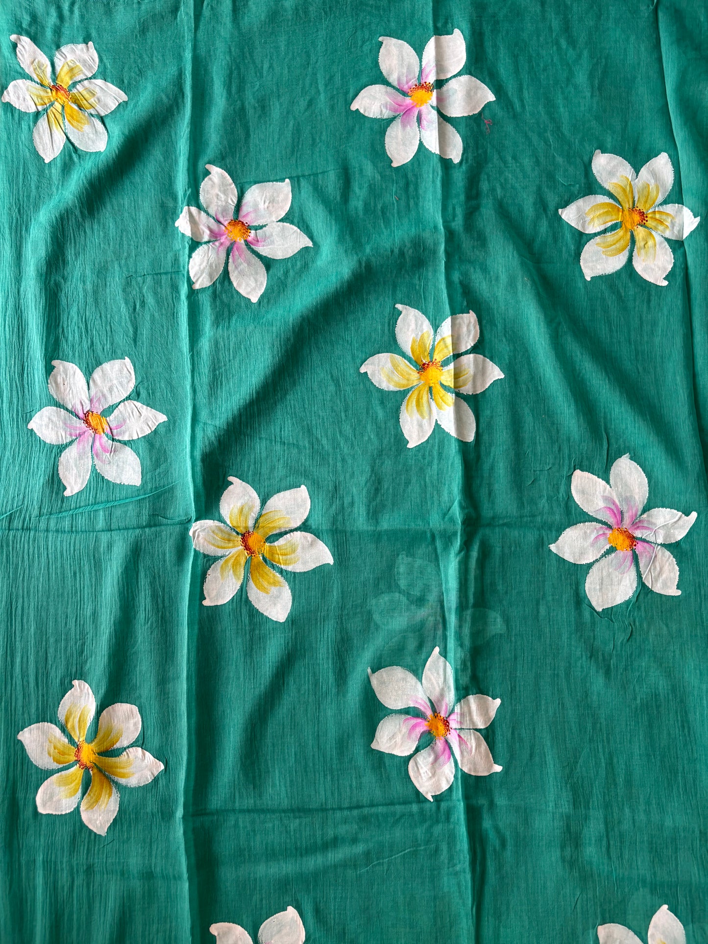 Hand Painted Mul Cotton Saree - Sea Green