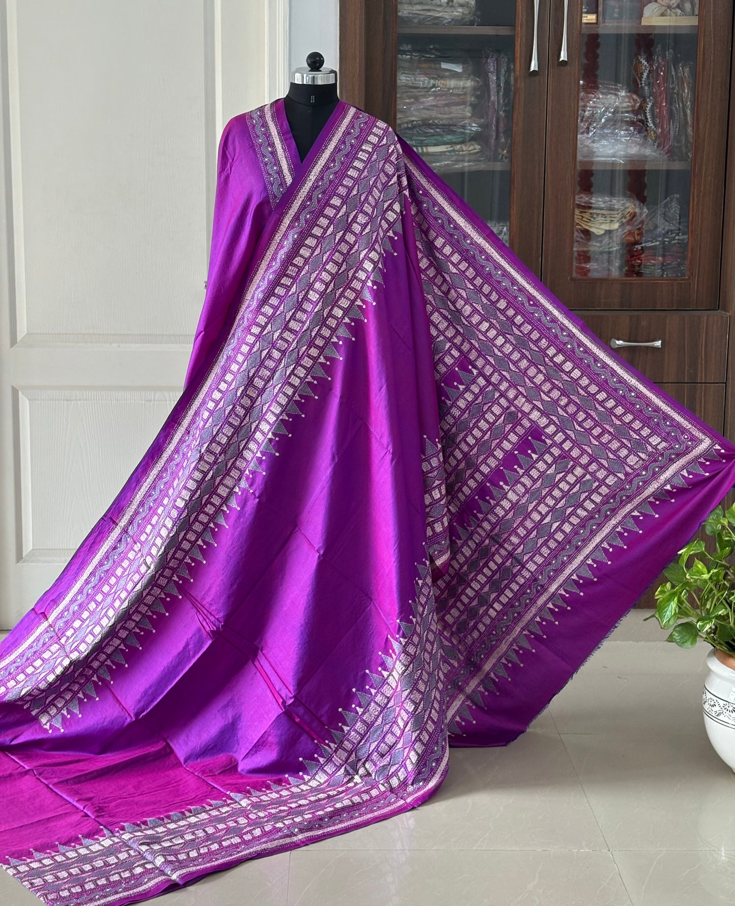 Kantha Hand Embroidered Pure Banglore Silk Saree (Silk Marked)