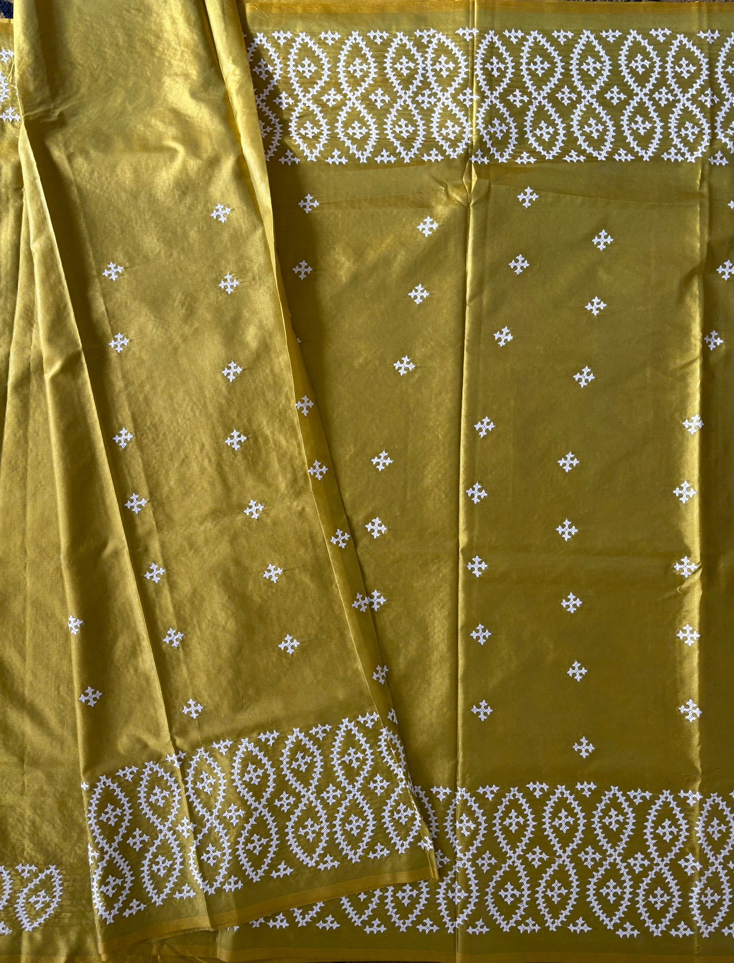 Gujrati Stitch/Kutch Hand Embroidered Art Silk Saree