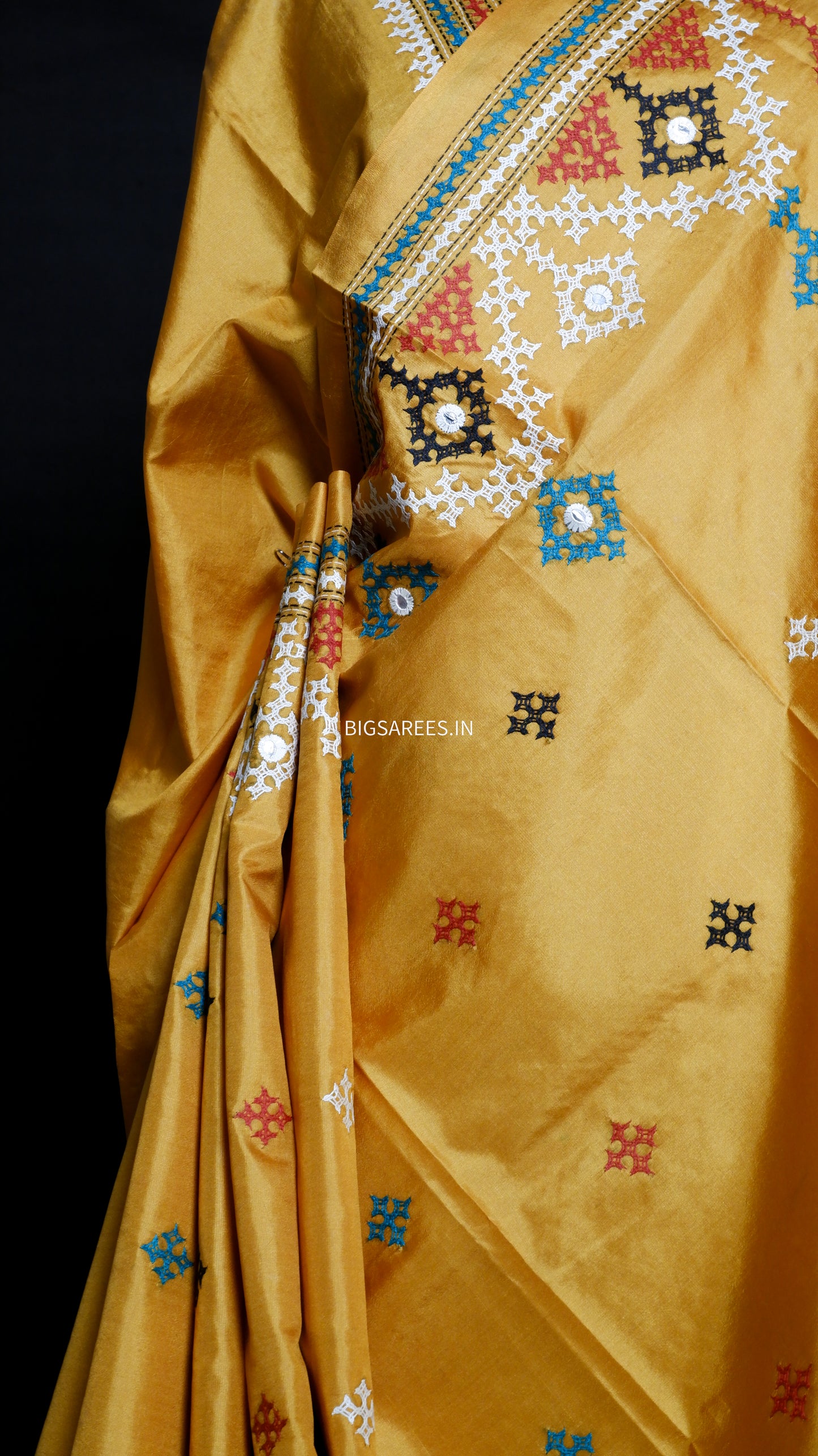 Kutch Hand Embroidered Pure Banglore Silk Saree