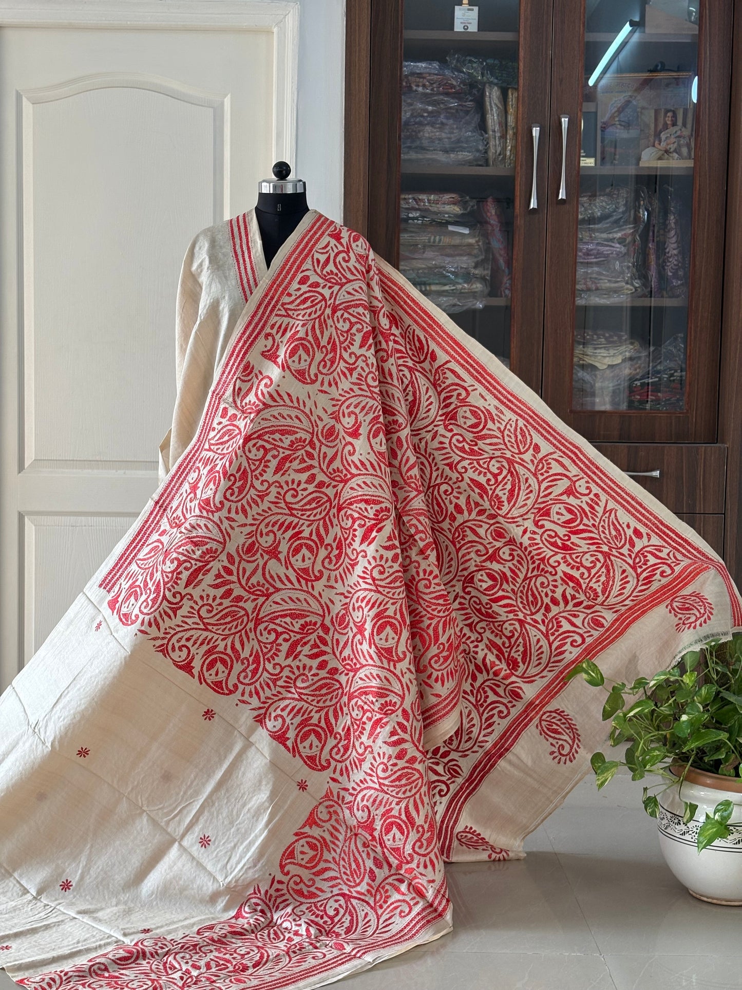 Kantha Stitch Hand Embroidered Pure Gachi by Gachi Tassar Silk Saree (Silk Marked)