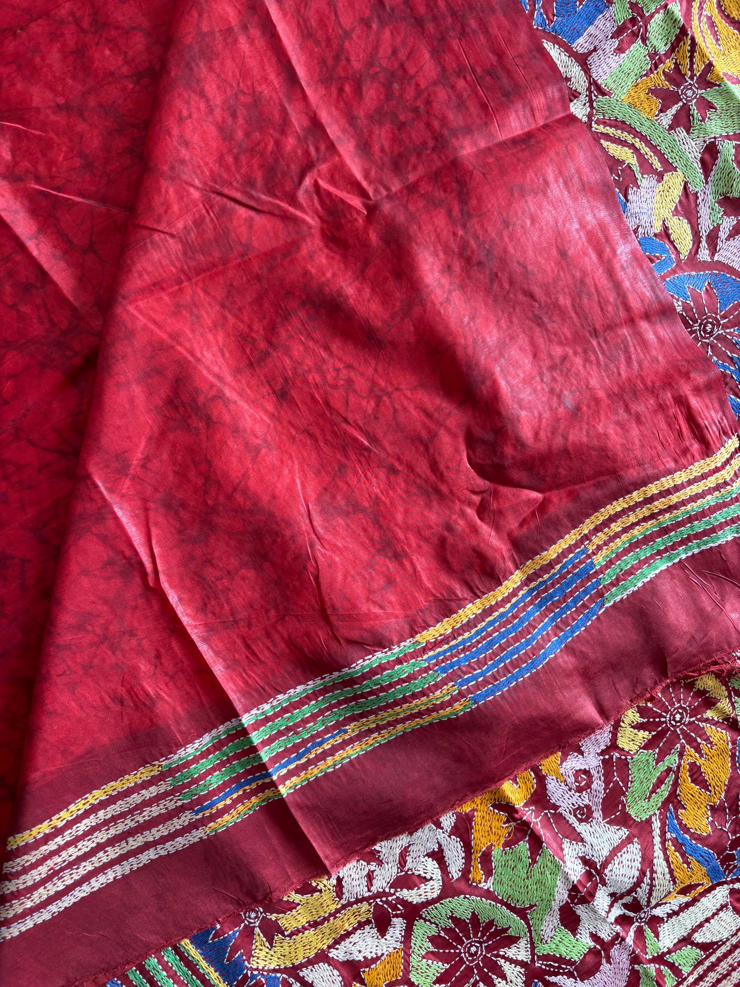 Kantha Stitch Hand Work Art Silk Saree With Blouse