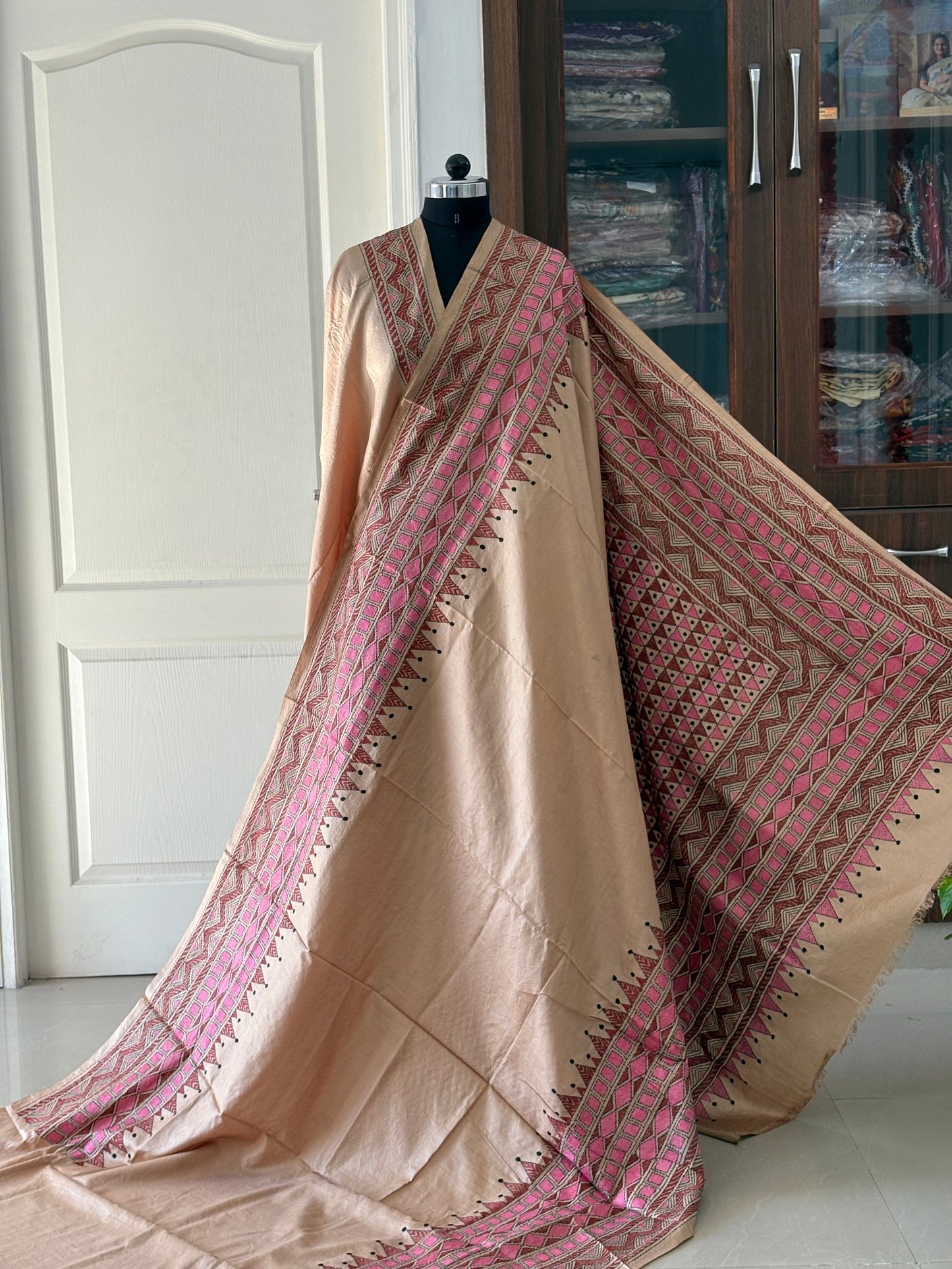 Kantha Hand Embroidered Pure Banglore Silk Saree (Silk Marked)