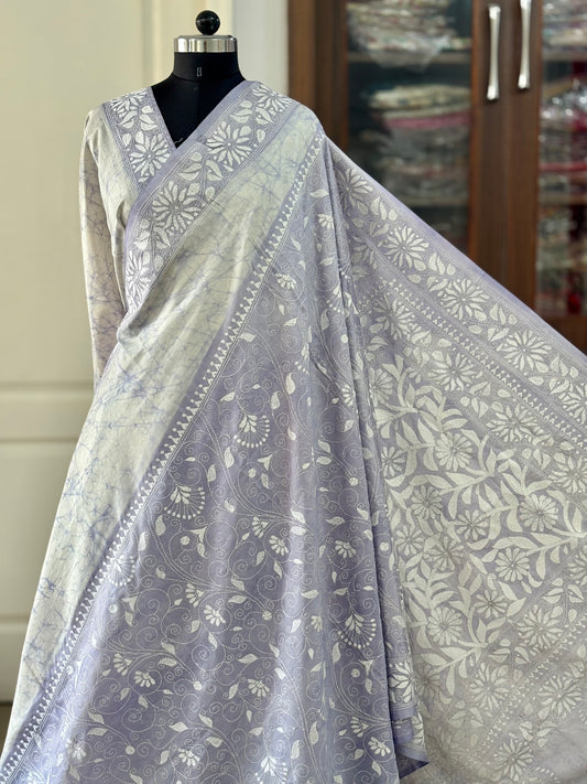 Hand work Kantha stitch Saree in Artificial Silk