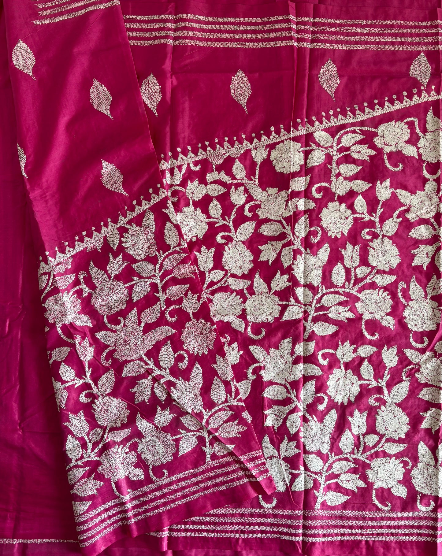 Kantha Hand Embroidered Blended Banglore Silk/Art Silk Saree With Blouse