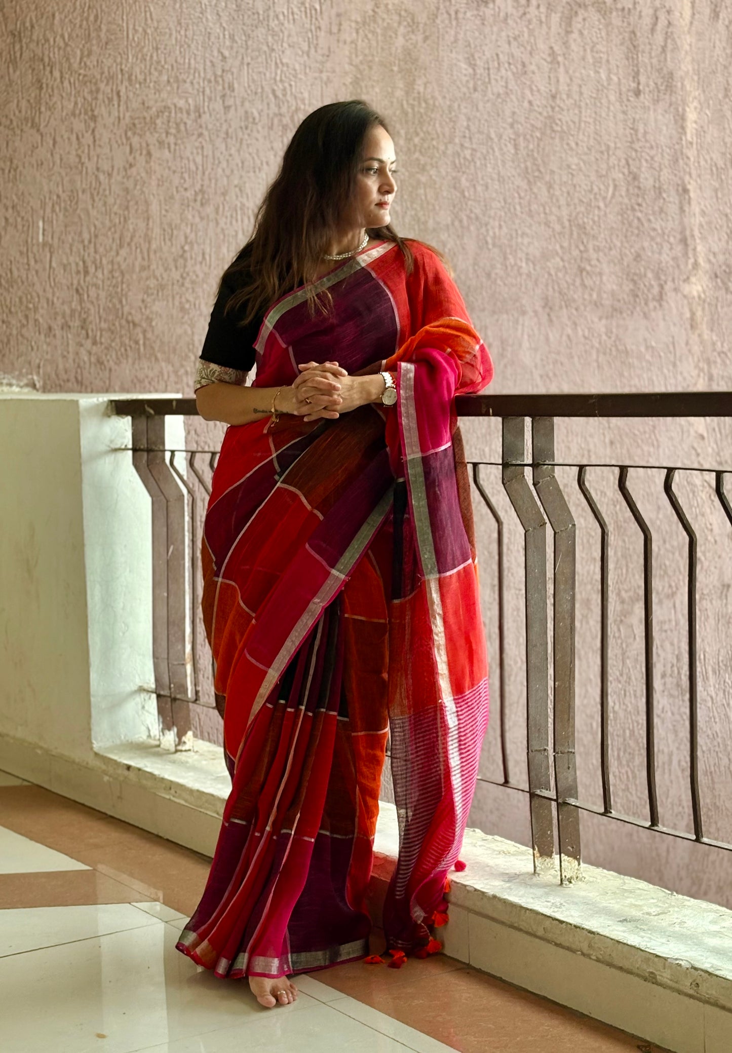 Pure Linen By Linen handloom Saree (handloom marked)