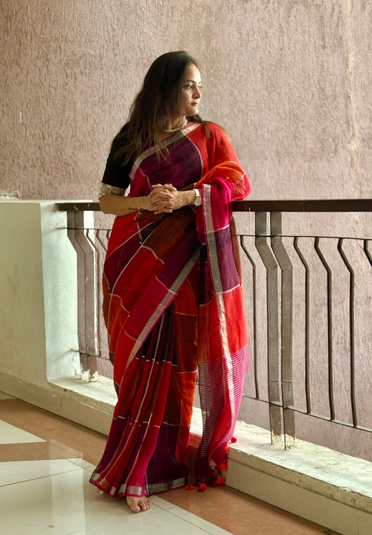 Pure Linen By Linen handloom Saree (handloom marked)