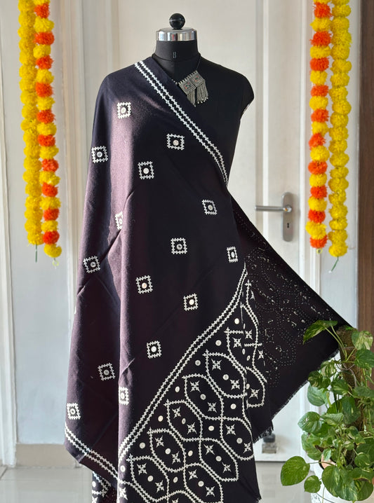 Gujrati Stitch Hand Embroidered Woollen Warm Shawl