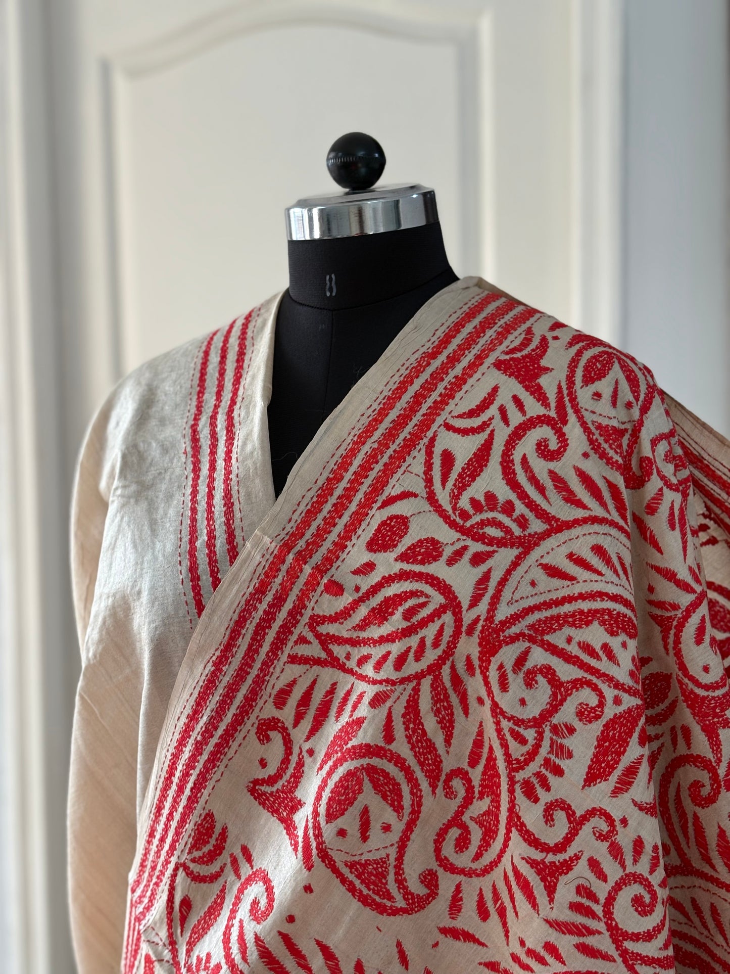 Kantha Stitch Hand Embroidered Pure Gachi by Gachi Tassar Silk Saree (Silk Marked)