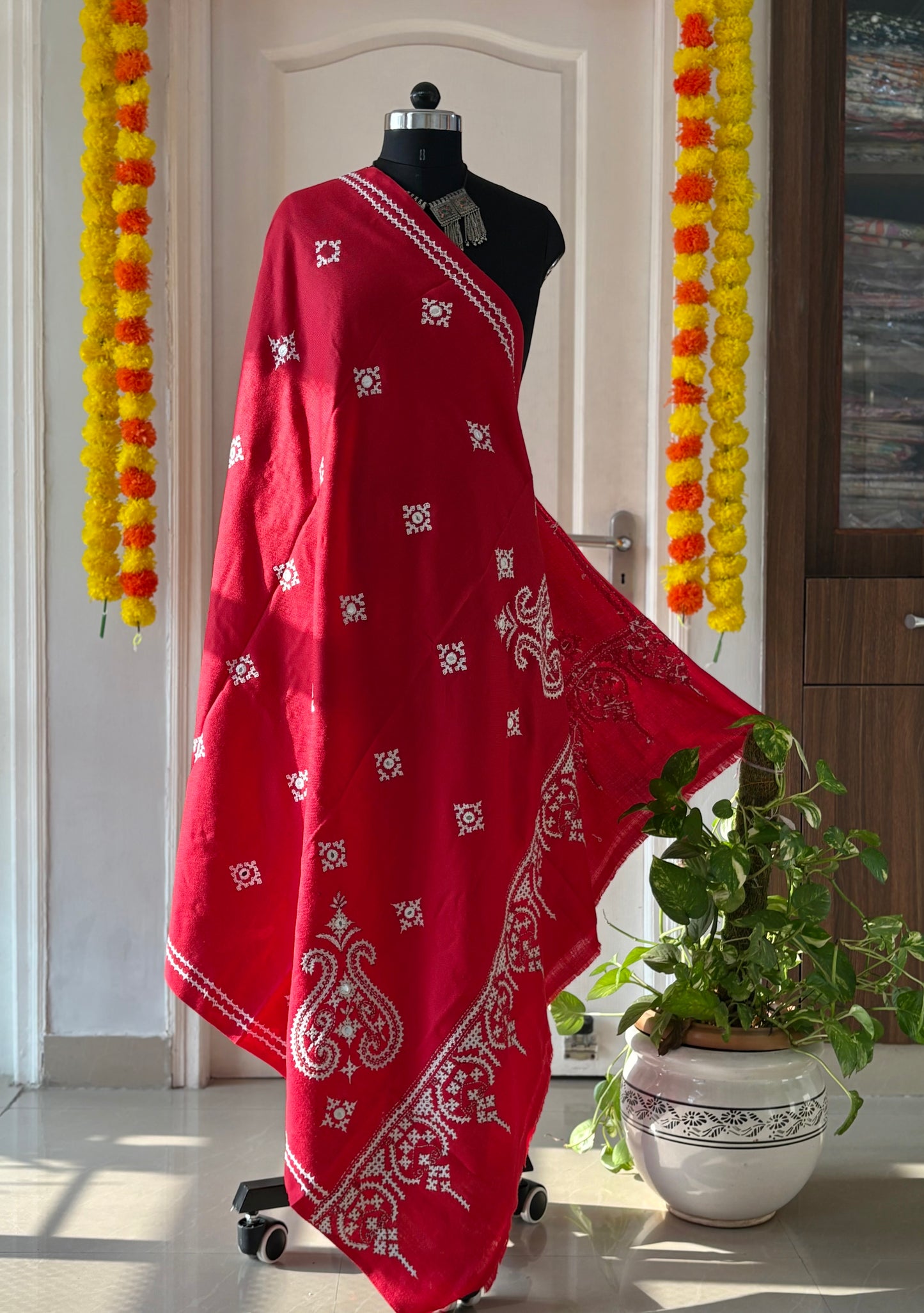 Gujrati Stitch Hand Embroidered Woollen Warm Shawl