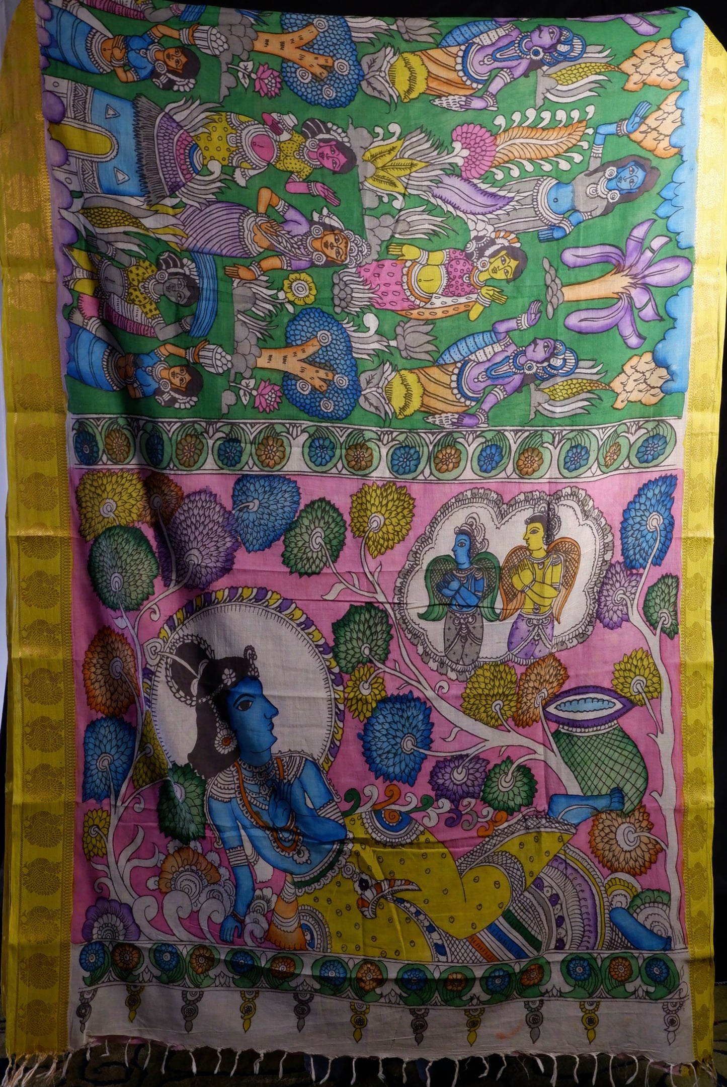 Pen Kalamkari hand painted pure cotton Saree with blouse