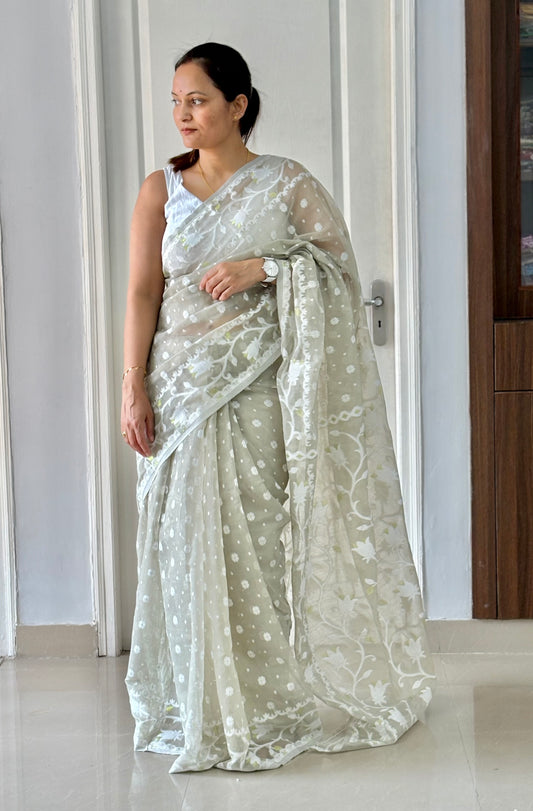 Grey Soft Dhakai/Jamdani Saree