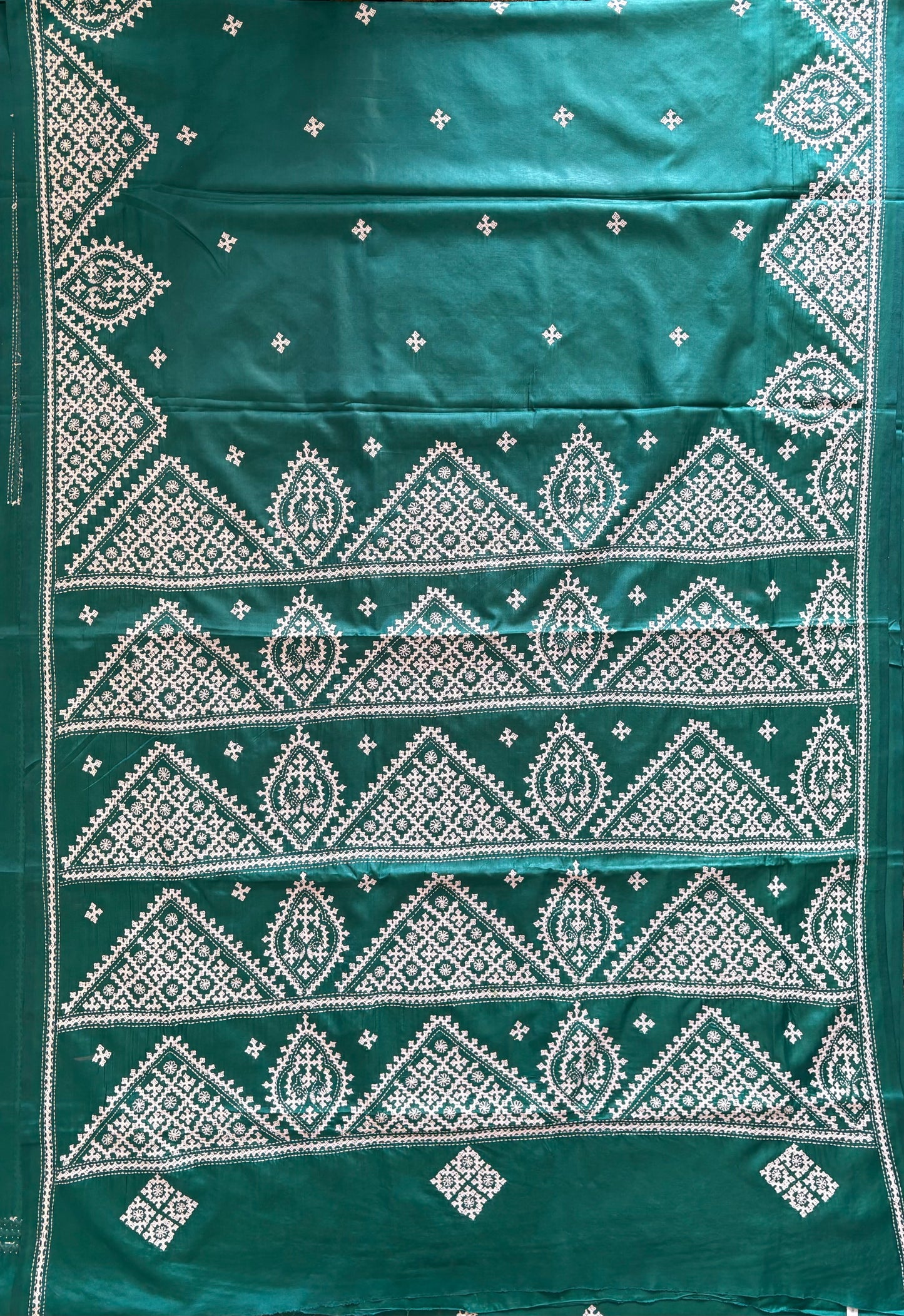 Gujrati Stitch/Kutch Hand Embroidered Art Silk Saree