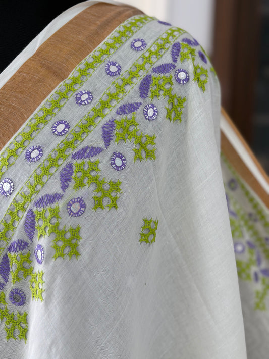 Gujrati Stitch/Kutch Hand Embroidered South Cotton Saree