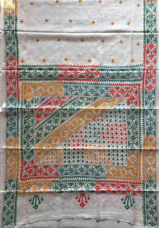 Gujrati Stitch/Kutch Hand Embroidered Art Silk Saree