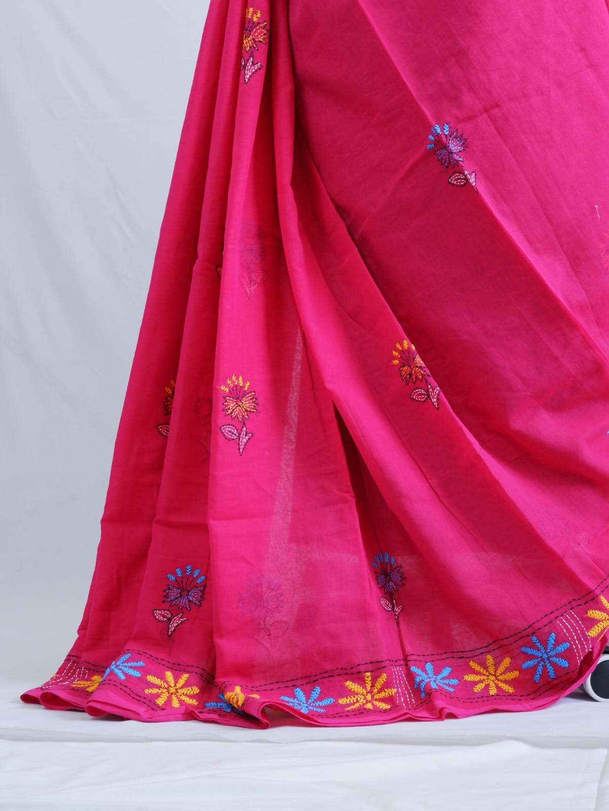 Kantha stitch Hand Embroidered Pure mul Cotton Saree