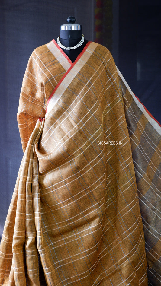 Pure Linen Saree With running Blouse