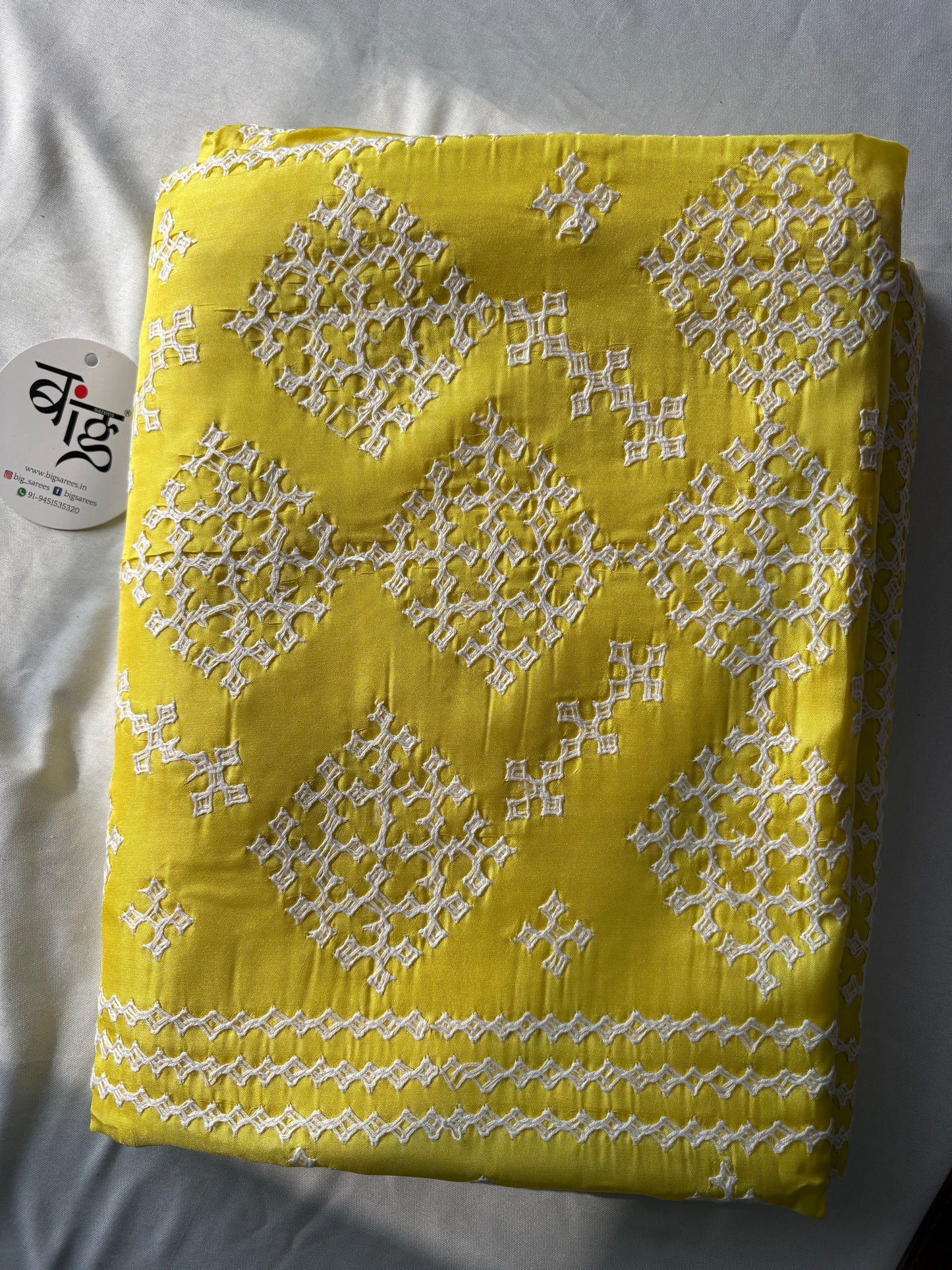 Gujrati Stitch/Kutch Hand Embroidered Art Silk Saree