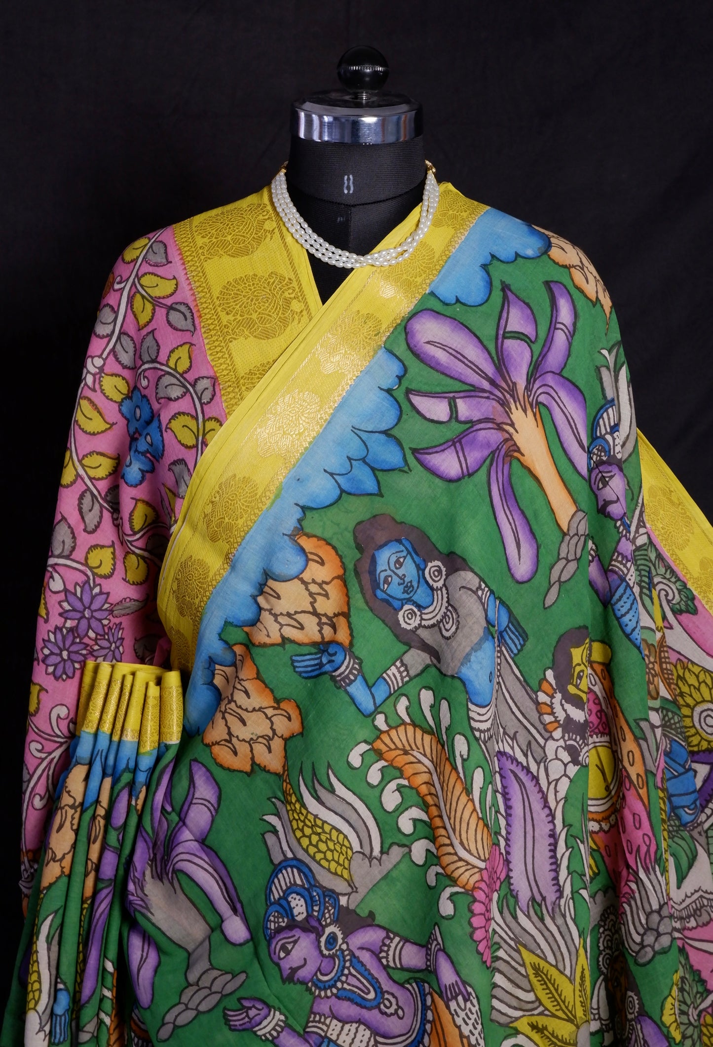 Pen Kalamkari hand painted pure cotton Saree with blouse