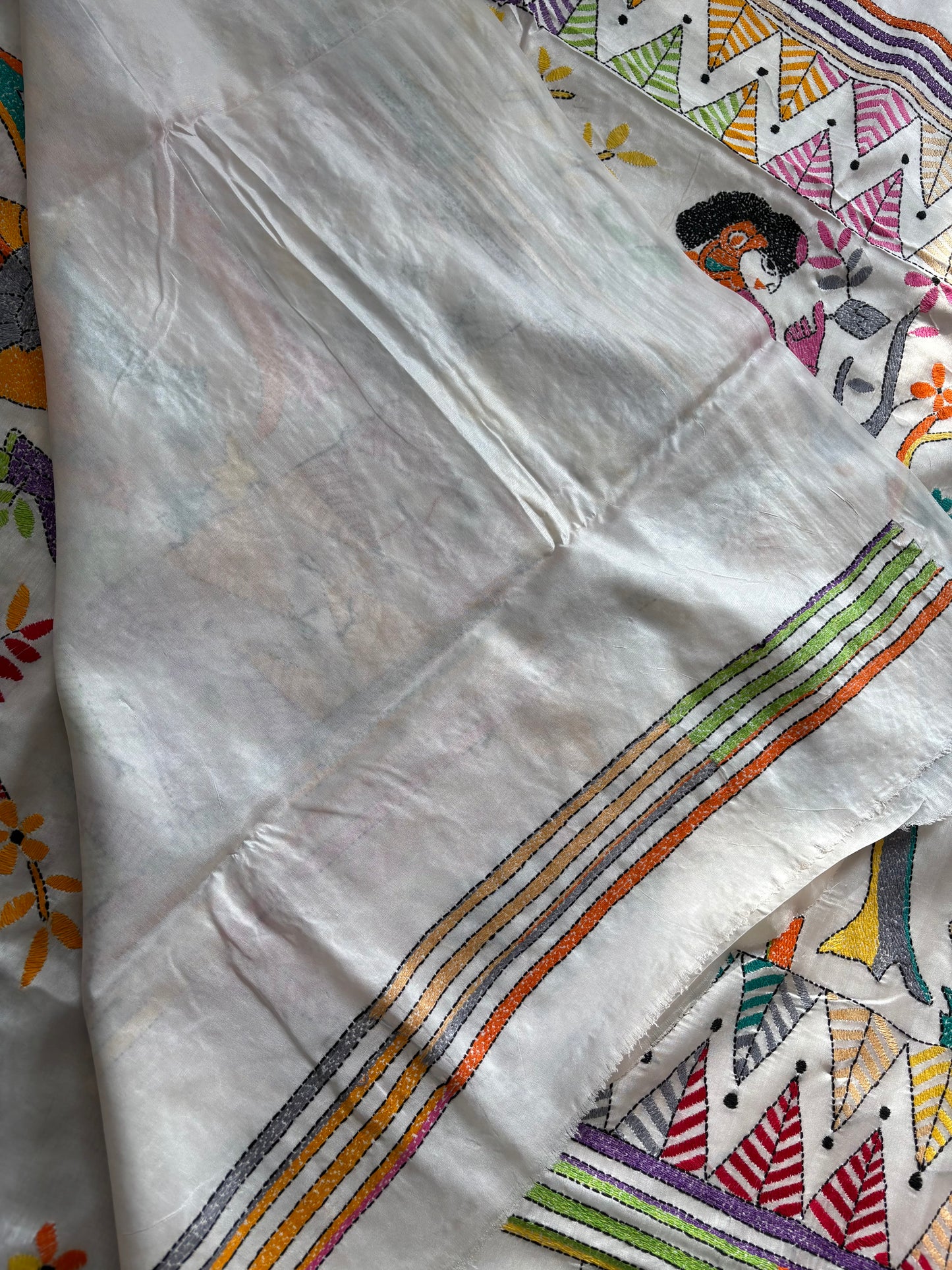 Kantha Hand Embroidered Blended Banglore Silk/Art Silk Saree With Blouse