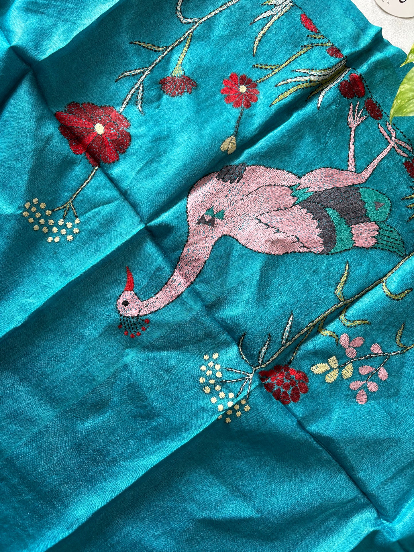 Kantha Stitch Pure Silk Blouse Piece