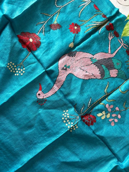 Kantha Stitch Pure Silk Blouse Piece