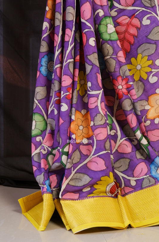 Pen Kalamkari hand painted pure cotton Saree with blouse