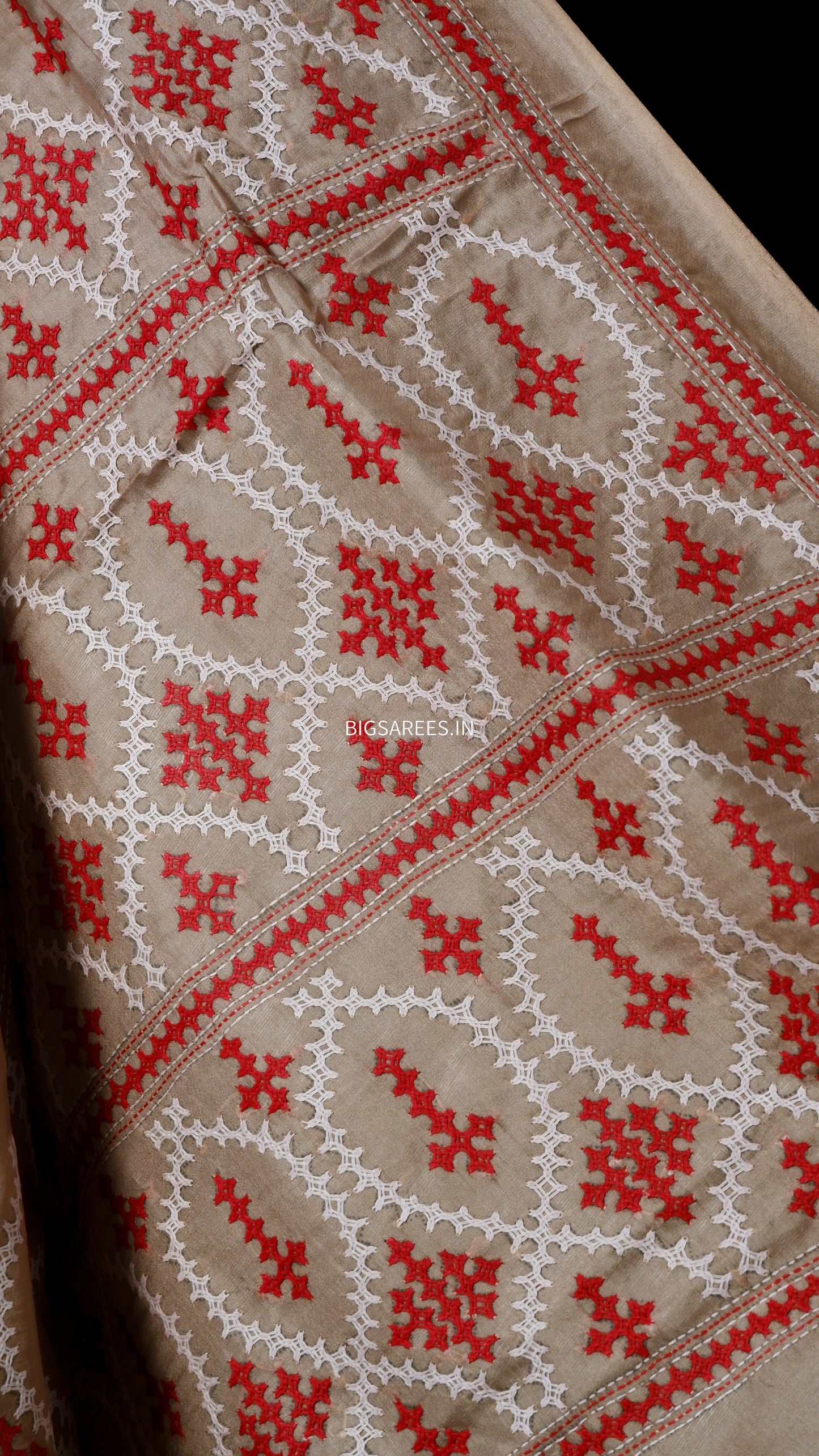 Gujrati/Kutchi Work Hand Embroidered Pure Banglore Silk Saree