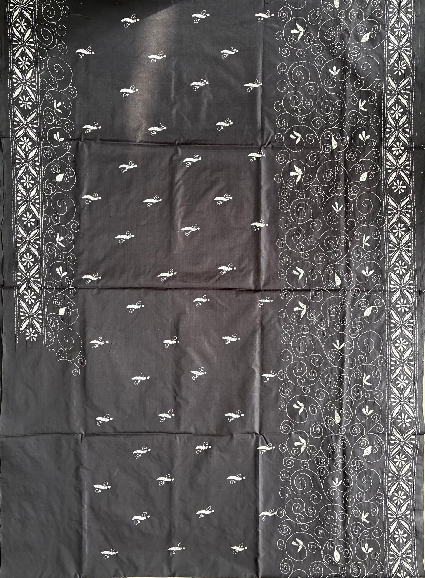 Kantha Stitch Hand Work Embroidered Art Silk Saree With Blouse