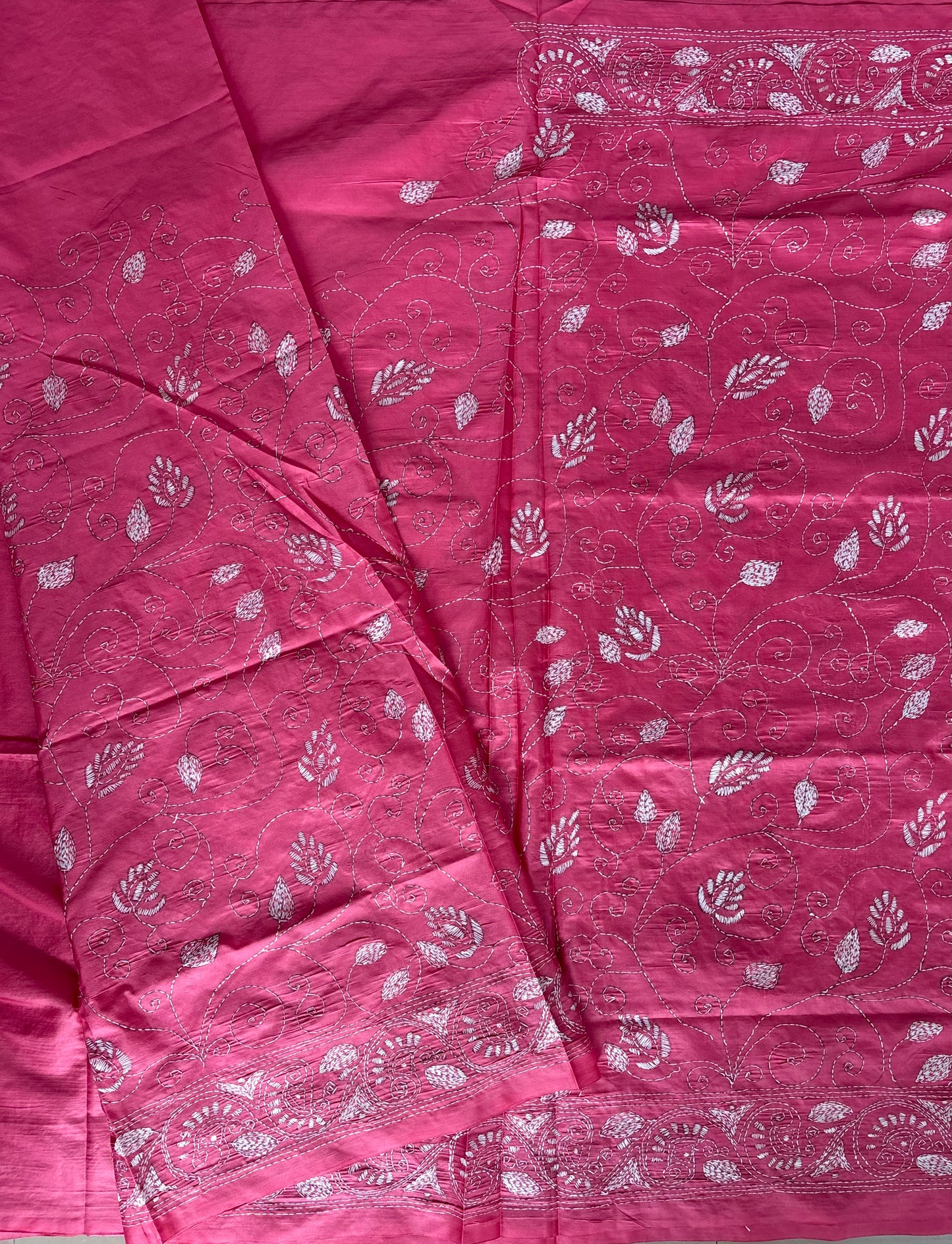 Kantha Stitch Hand Work Embroidered Art Silk Saree With Blouse