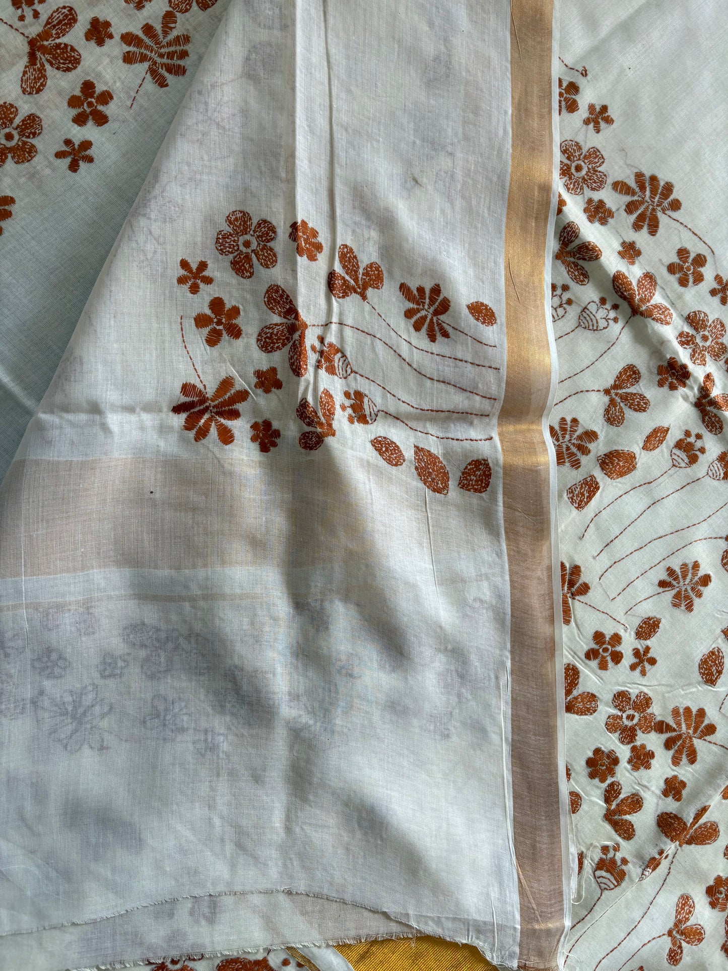 Kantha Stitch Hand Embroidered South Cotton Saree