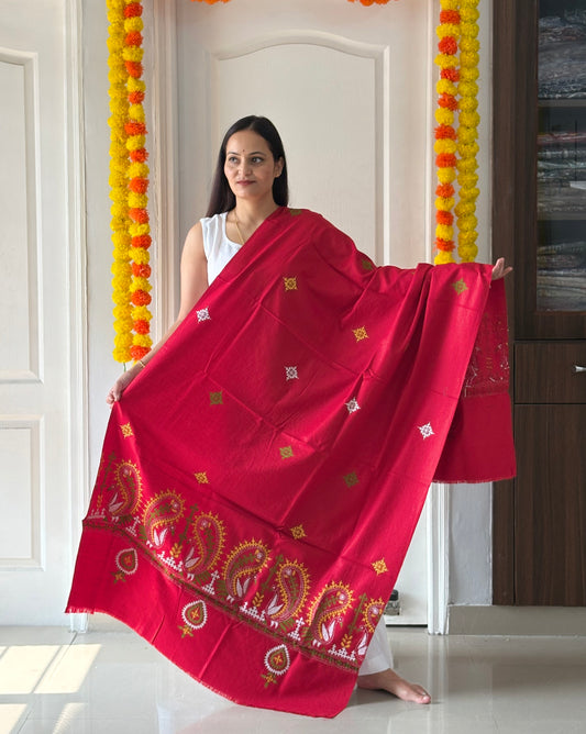 Gujrati Stitch Hand Embroidered Woollen Warm Shawl