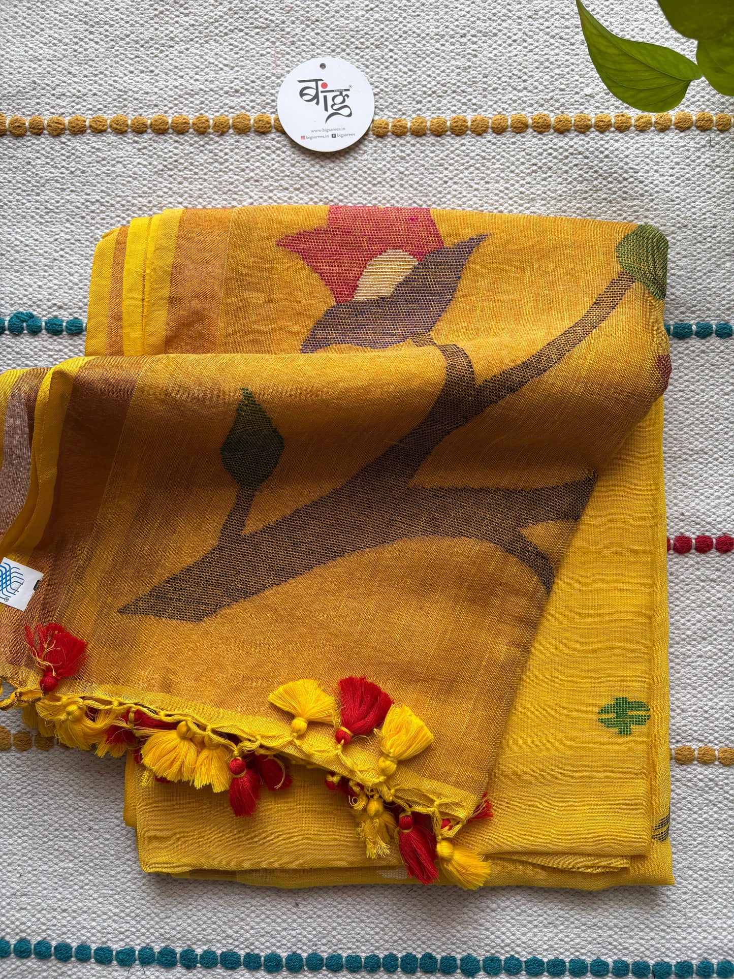 Paithani Style Linen Saree | Jamdani | Yellow