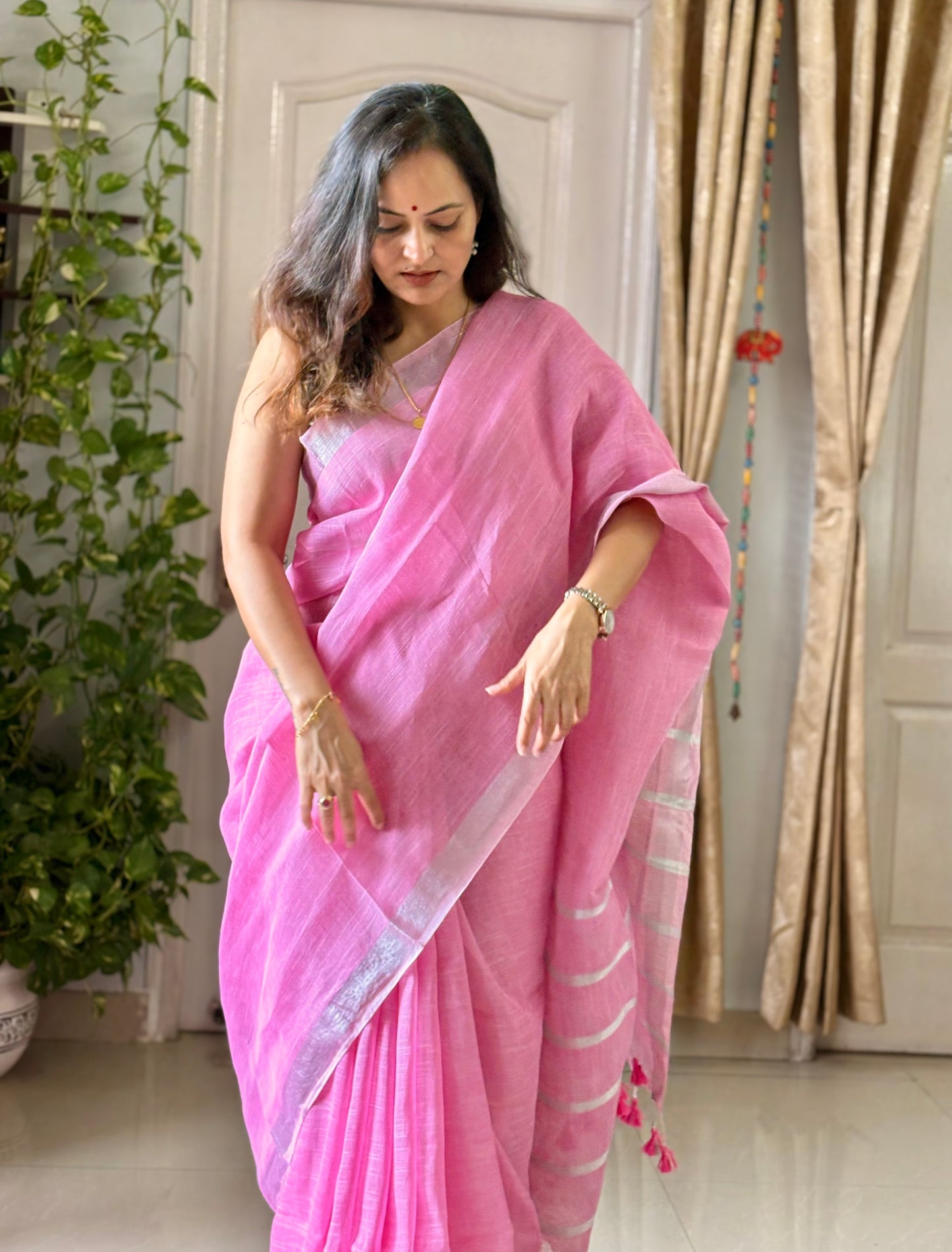 Linen By Linen Saree With Blouse